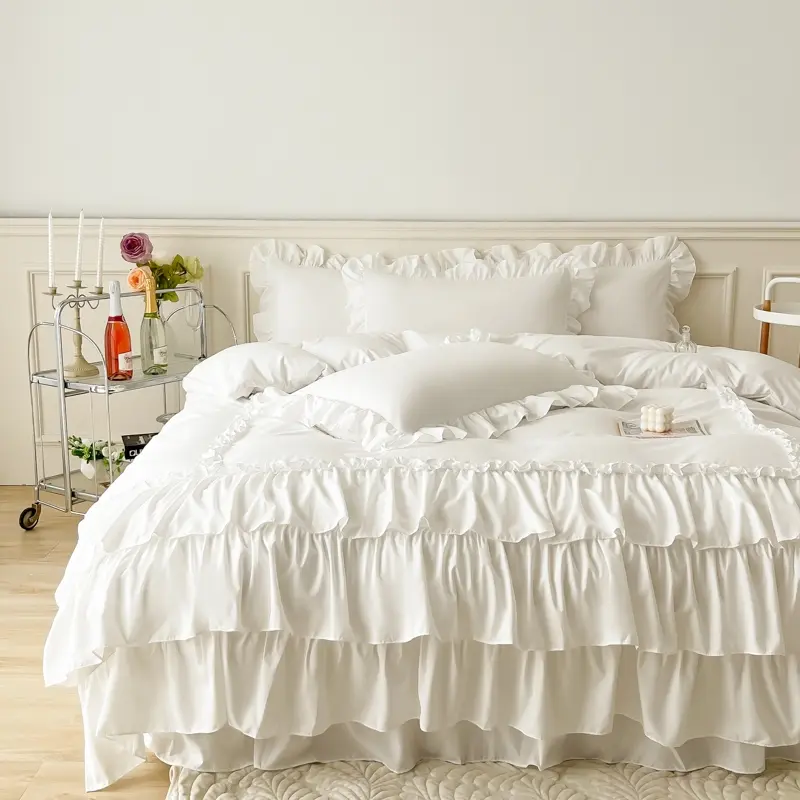 3-Piece Elegant Three-Layer Cake Skirt Bedding Set, Includes 1pc duvet cover & 2 pcs Pillowcases, Soft French Princess Style 110G Fabric for Girls' Room Decor, Decorative Bedding Set, Bed Sets, Bedset