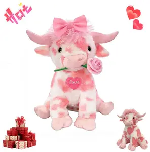 14" Pink Weighted Highland Cow Stuffed Animal Valentine's Day Fluffy Plush Cow Cute Soft Plushie Gift for Kids Adults DIY Toy Doll