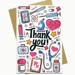 Medical Themed Thank You Greeting Card with Envelope, 1 Count Medical Themed Note Card, Appreciation Note Card for EMTs, Medical Staff, Nurse Week Gifts