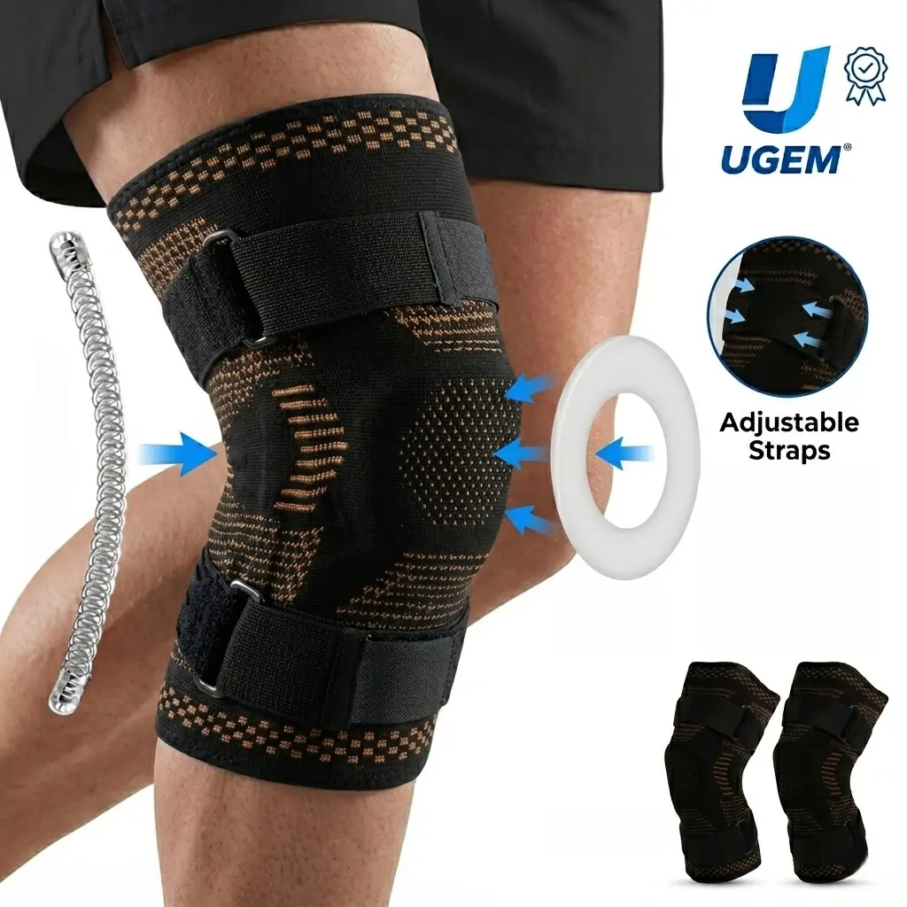 UGEM 2PCS Copper Knee Braces with Adjustable Straps, Professional Knee Compression Sleeve for Men Women, Knee Support for Pain, Running, ACL Recovery, Non-Slip & Maximum Stability summerwins