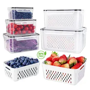 【BIG SaIe】3 Pack Fridge Organizers and Storage - Stackable Fruit Storage Containers for Fridge with Removable Colander, BPA-Free Food Storage Container for Salad Berry Lettuce Vegetables Meat Keeper Fresh