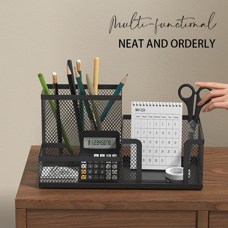 Black Mesh Desk Organizer - 3-Tier Storage with Pencil Holder & Baskets,Office Supplies Organizer for Desktop, Home & School Use