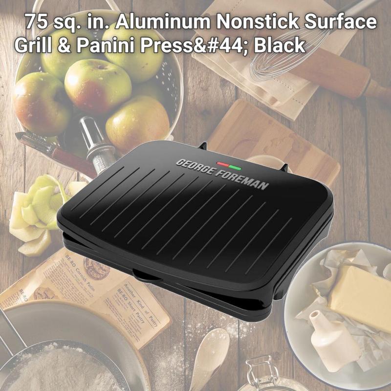 George Foreman 6046844 75 sq. in. Aluminum Nonstick Surface Grill & Panini Press, Black