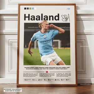 Erling Haaland Poster, Haaland Manchester City, Framed Manchester City Print, Football Striker Decor, Soccer Star Artwork, Haaland Wall Art