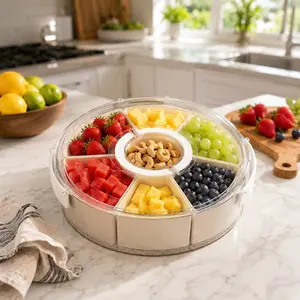 Sturdy 6-Compartment Divided Snack Box with Smooth Handle, Lid & 360° Rotating Lazy Susan - Portable Kitchen Airtight Food Container for Kids Snacks, Meal Prep summergarden