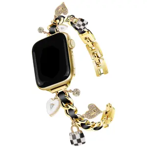 Compatible with Apple Watch Ultra Band 38MM 40MM 41MM 42MM 44MM 45MM 46MM 49MM Series 10 9 8 7 6 5 4 3 2 1 Smartwatch wistband Bracelet Strap Lucky clover Bracelet iWatch Band for Women Steel Flower Folding Metal