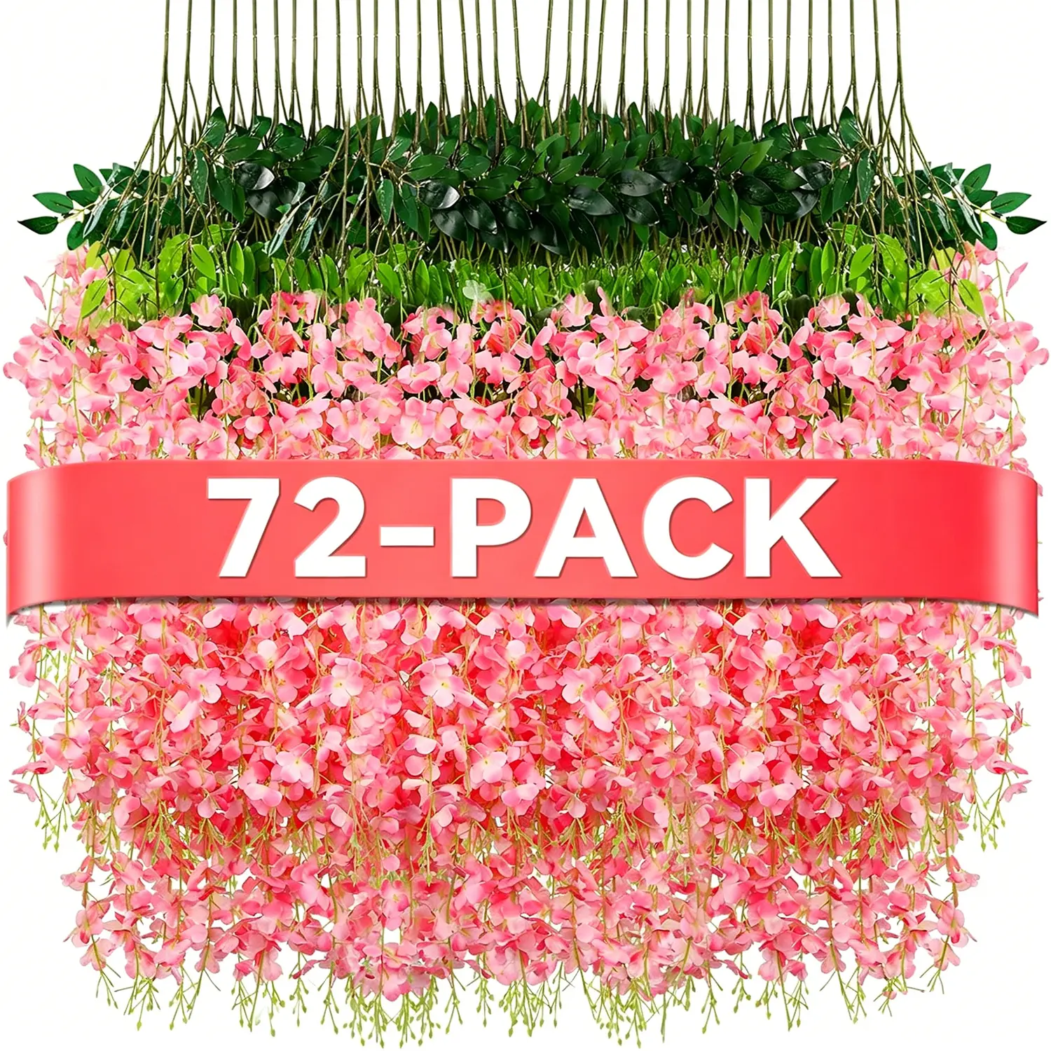 72 Pcs Artificial Wisteria Hanging Flowers 3.6 ft Artificial Fake Wisteria Vine Rattan Hanging Garland Silk Flowers String for Wall Home Wedding Party Greenery Decorations (Pink,White, Purple, Light Pink)