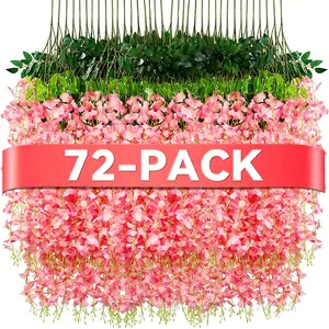 72 Pcs Artificial Wisteria Hanging Flowers 3.6 ft Artificial Fake Wisteria Vine Rattan Hanging Garland Silk Flowers String for Wall Home Wedding Party Greenery Decorations (Pink,White, Purple, Light Pink)