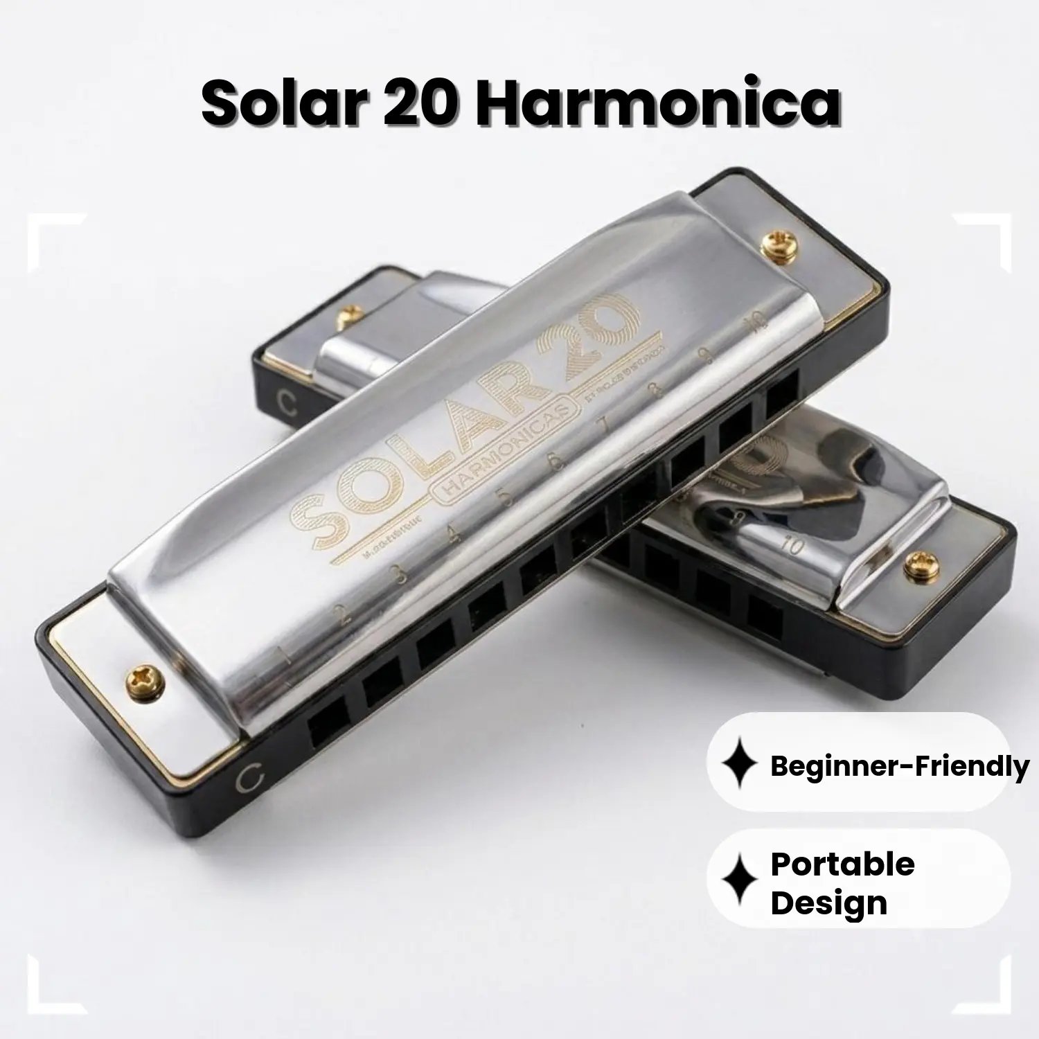 KONGSHENG SOLAR 20 10-Hole Professional Diatonic Blues Harmonica, Compact Unisex Wind Instrument with Premium Metal Cover, Rich Tone for Beginners & Adults, Ideal for Holidays & Birthdays Gifting