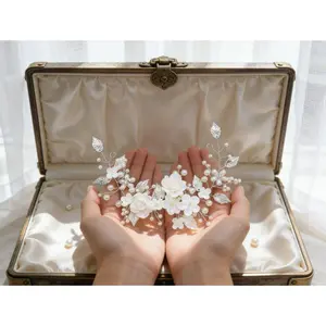 Bridal Flower Hair Vine - Pearl Leaf Rhinestone Headpiece for Wedding Bridal Hair Accessories