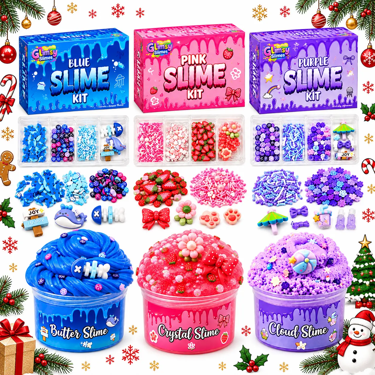 Christmas Gift 3 Pack Slime Kit for Kids – Cloud, Butter & Clear Slime Set, DIY Sensory Toys, Party Favors, Goodie Bag Stuffers, Birthday, Easter, Halloween & Christmas Gifts for Girls & Boys Ages 8–12