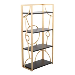Contemporary Bookcase in Gold Metal and Black Wood by LumiSource, Bookcase Shelf for CDs/Movies/Books, Home Office Bookcase Shelf Storage Organizer, Modern Book Shelf for Bedroom/Living Room/Home Office