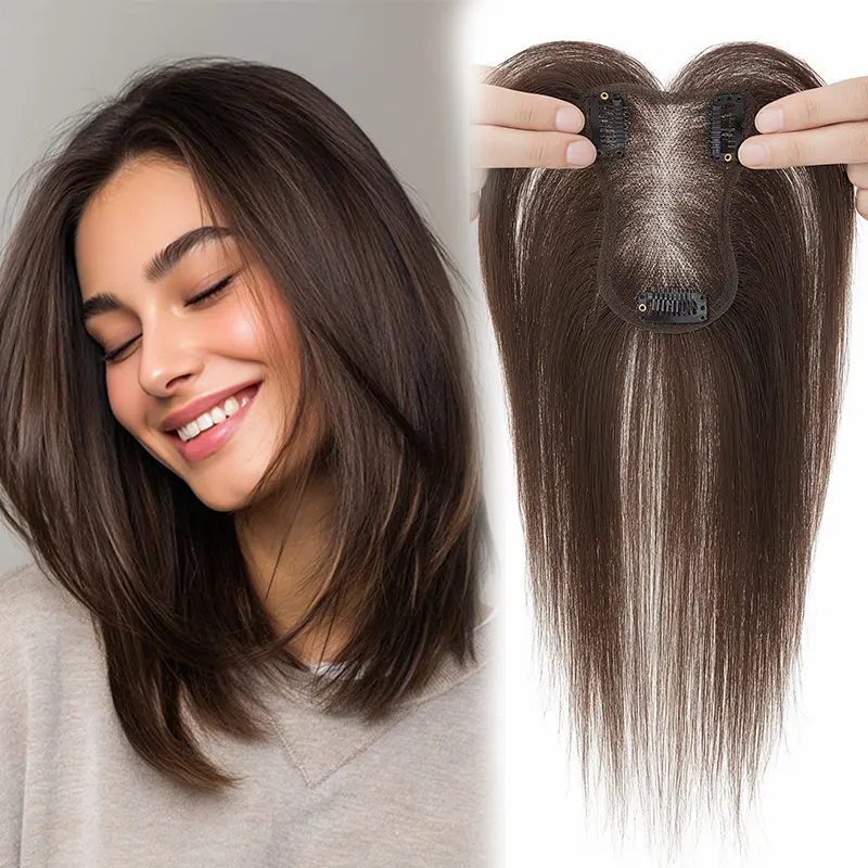 100% Human Hair Toppers - 360° Cover 3D Clips on Thin Hairpieces for Women Handmade Invisiable Lace Topper