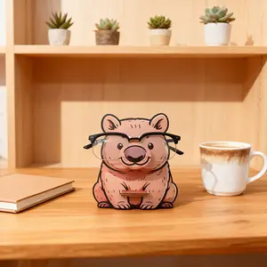 Wooden cute cartoon teddy bear, glasses storage stand&desktop fun ornament multifunctional 2-in-1, cartoon animal image, suitable for home office decoration, desktop glasses placement, fun wooden home statue ornament