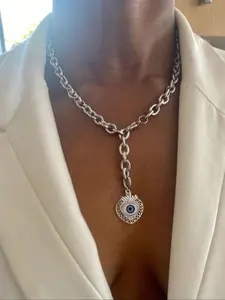 Elegant Devil Eye Heart Pendant Necklace Y-Shaped Fashion Jewelry, Stylish Women's Accessory for All Occasions, Unique Design Gift Idea, Love Heart Necklace