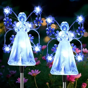 Memorial Day Solar Garden Angels (Set of 2)  8 Lighting Modes & 7 Vivid LEDs | IP65 Waterproof Solar Powered Outdoor Lights | Perfect for Memorial Gardens & Graveyard Honors