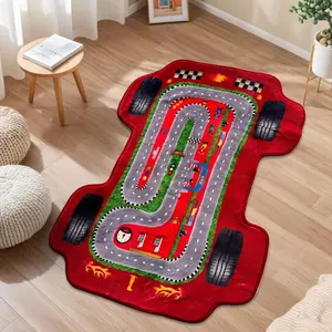 Car Imitation Wool Rug, Fun Racing Style, Soft Comfortable, Cartoon Car Pattern, Perfect for Living Room, Family Fun, Indoor Floor Rug