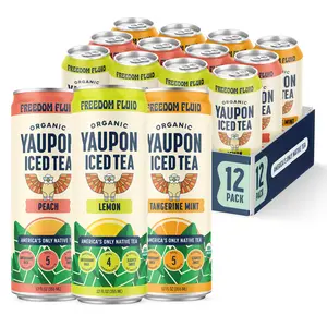 Freedom Fluid Organic Yaupon Iced Tea – Variety Pack (12 cans) – Refreshing & Slightly Sweetened American Yaupon Tea – Antioxidant Rich, Natural Caffeine, Low Calorie, Low Sugar, Only 5 Natural Ingredients