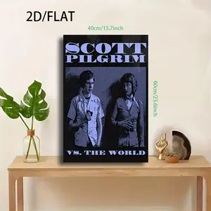 1PC 2D Flat<scott pilgrim="" vs.="" the="" world="">Movie Poster Canvas Painting - Retro Style, Eye-catching Blue and Black Font, High-Definition Fade-Resistant Art Painting, No Frame, Suitable for Living Room, Bedroom, Office Decoration - Perfect Gift fo