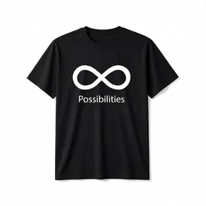 Infinite Possibilities Infinity Symbol & Text Print T-Shirt - Unisex 100% Cotton Relaxed Fit Casual Tee with Slight Stretch, Black with White Graphic, All-Season Comfort, Machine Washable, Sizes S-XXXL, Unisex Clothing | Modern Style | Breathable Cotton
