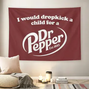 I Would Dropkick A Child For A Dr Pepper Wall Flag, Funny Soda Lover Quote Tapestry, Mid-century Modern Casual Room Decor for Adult Fans, Maroon Logo Humorous Wall Hanging