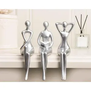 3PCS Silver Thinker Statues – Modern Abstract Sculptures for Office Desk, Bookshelf, or Coffee Table Decor