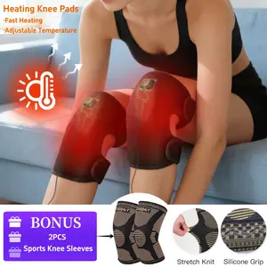 USB Heating Knee Pad with 3 Adjustable Temperature Gears | FREE 2Pcs Sports Knee Sleeves | Ergonomic Soft Material | Perfect Warm Gift for Men & Women brace