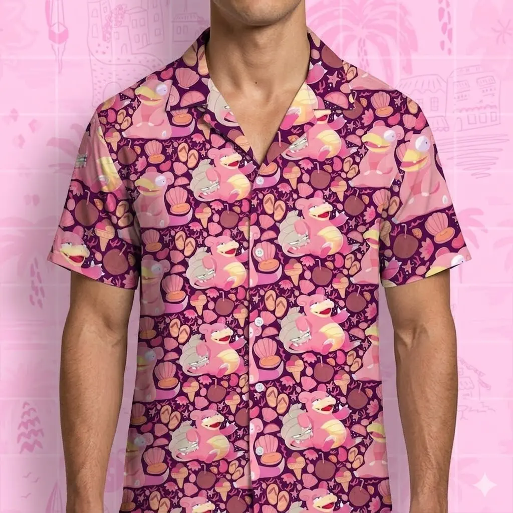 Slowpoke Hawaiian Shirt - Unisex Summer Beach Aloha Shirt - Anime Manga Cute Gift