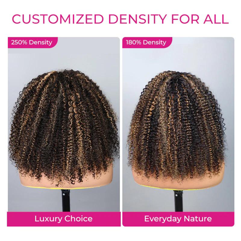 【Wear Go Half Wig】 ISEE HAIR Wear Go Half Wig Highlight Brown & Ombre Brown Kinky Curly Draw-strings InvisiFit Strap Flip Over Wig Adjustable Fit#TikTokShopHolidayHaul