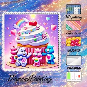 DIY 5D flocked cloth diamond painting kit, AB diamonds, fairy dust diamonds, crystal diamonds, cupcake, rainbow, friends diamond embroidery, special craft diamond art kit, wall decoration, gift for family, loved ones, friends.
