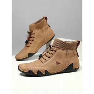 Men's Fashionable Patchwork Design Lace Up Ankle Boots, Casual Comfortable Retro Boots for Daily Wear, Male All-match Trend Shoes for Daily Wear