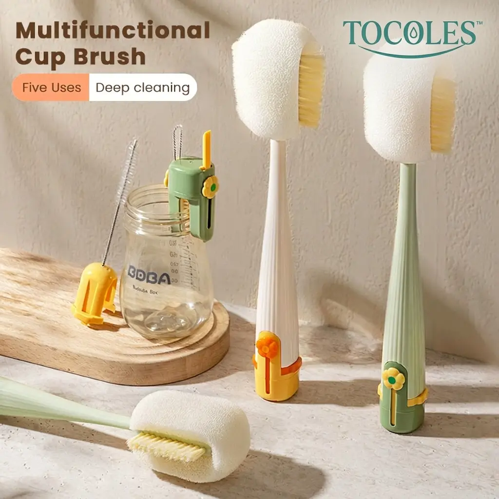 5-in-1 Bottle & Straw Cleaning Brush – Multifunctional Tool for Bottles, Cups, Straws (Cream White/Jasmine Green)-suhui