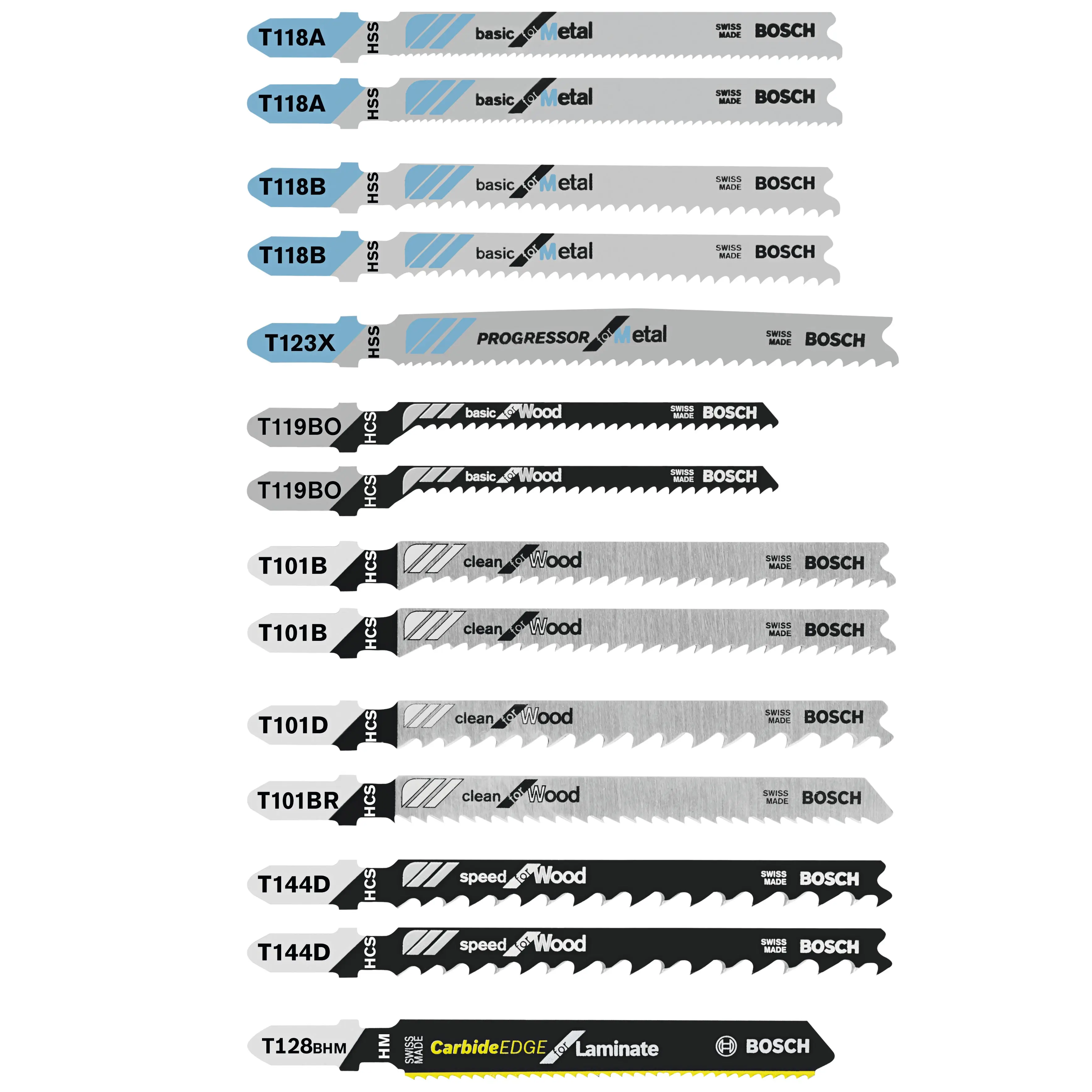Bosch 14 pc T-Shank Jigsaw Blade Set, Laminate/Wood/Metal T14C