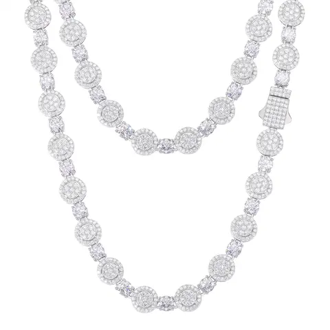 【#N199】UCCIYO S925 Sterling Silver Moissanite Tennis Chain Necklace - Unisex Round Halo Fashion Pendant, Daily Female Necklace Pendant Jewelry Gift【#N199】