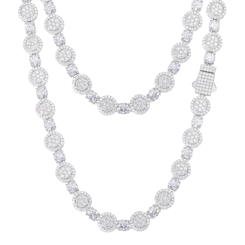 【#N199】UCCIYO S925 Sterling Silver Moissanite Tennis Chain Necklace - Unisex Round Halo Fashion Pendant, Daily Female Necklace Pendant Jewelry Gift【#N199】
