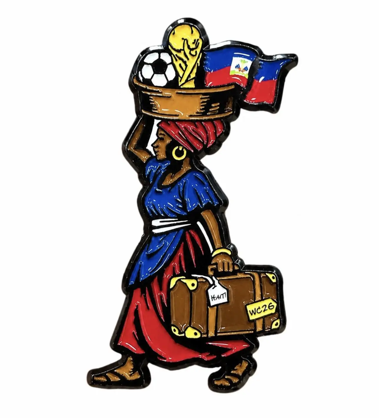 Haitian Woman at the Cup Collectible Enamel Pin, Memorabilia Pinback