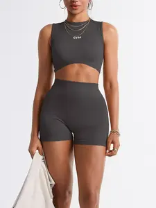 Seamless Sport Yoga 2-Piece Set, High-Impact Crop Top + Slimming Hip-Lifting Shorts, Essential for Fitness Enthusiasts, All Seasons, Gym Outfit