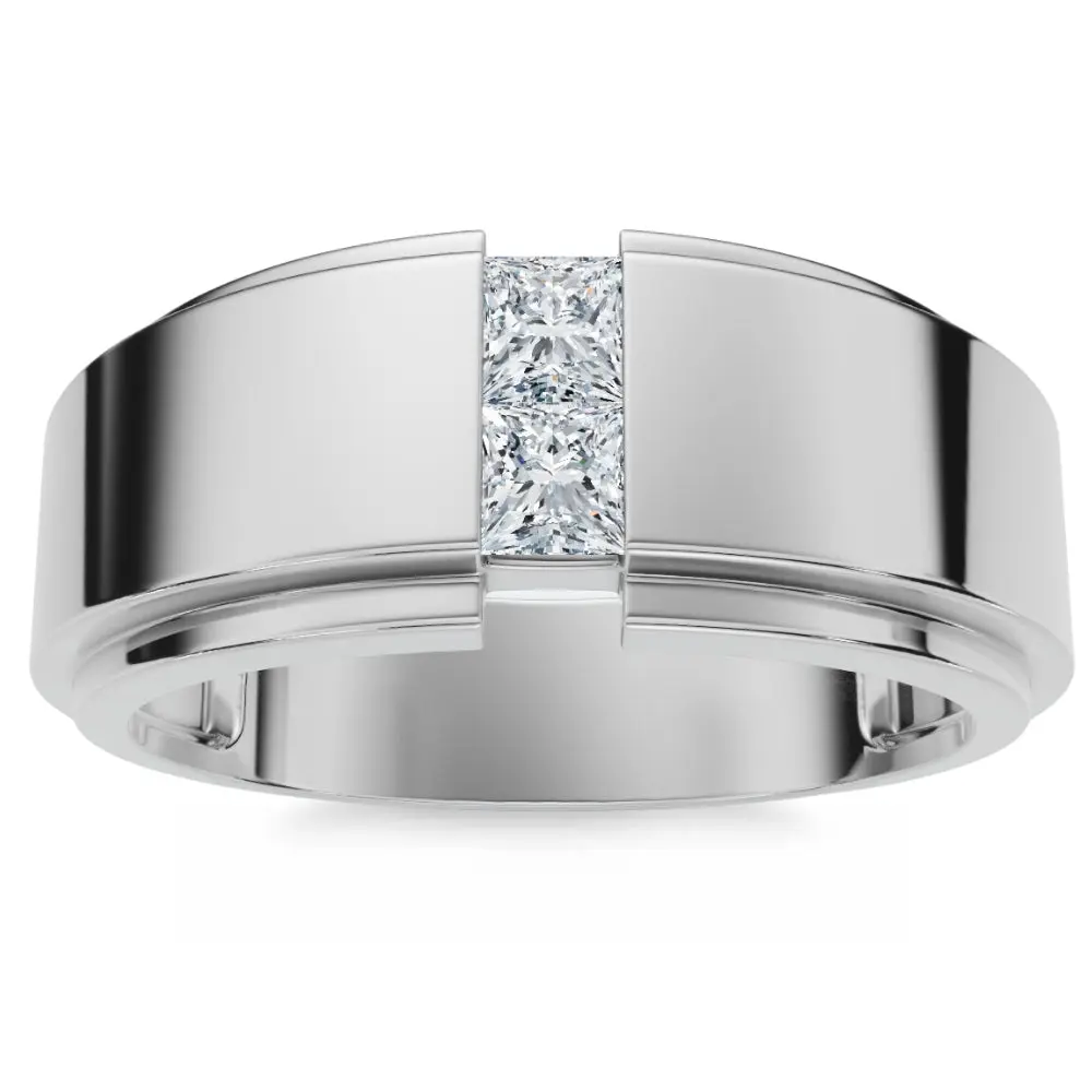 Mens 14K White Gold Princess Cut Diamond Wedding Ring