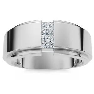 Mens 14K White Gold Princess Cut Diamond Wedding Ring