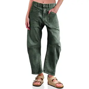 Flowyair Womens Barrel Jeans High Waisted Baggy Boyfriend Wide Leg Denim Pants with Pockets