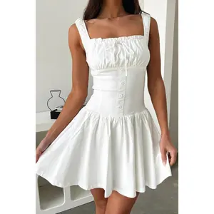 Decorative Button Square Neck Cami Dress
