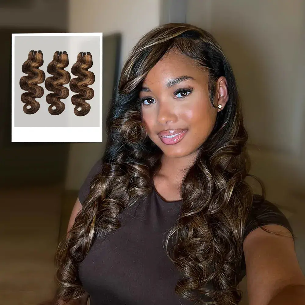 YGwigs #4/27/30 Piano Color Cambodia Virgin Hair Bundles Body Wave Deep Wave Real Human Hair Extensions for Black Women