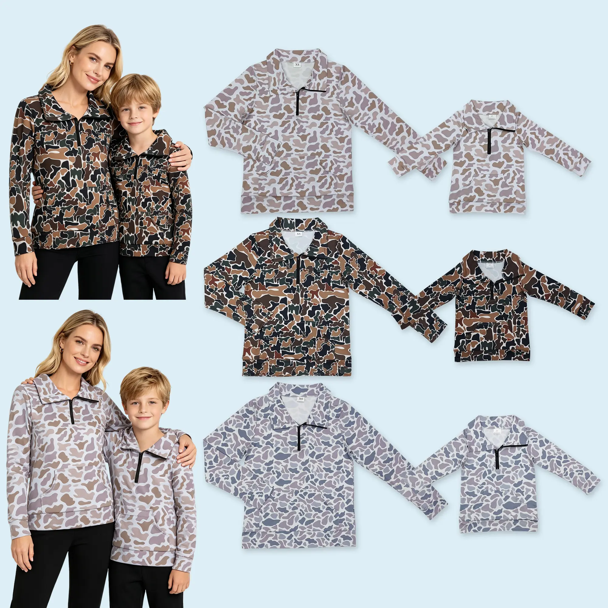 Mommy And Me Adult women grey camo hunting season pullover top