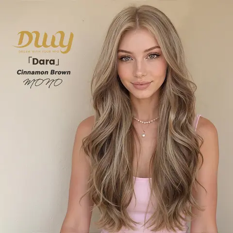 Dara - DWY 【Upgraded Mono Cap】 Free Part Long-Length Wavy Cinnamon Brown Glueless Synthetic Wig for Women 28 Inches Autumn Outfits Blonde Wigs Curly Wavy Blonde