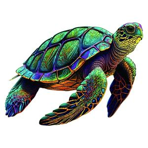 Sea Turtle Wooden Handmade Puzzle, Unique Shaped Pieces Animal Shape Puzzle Wooden Jigsaw Puzzles for Adults, Ghristmas Gift Family Game Home Decor