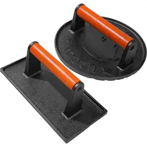 Cast Iron Bacon Press for Griddle - Heavy Duty Smash Burger Press, Grill Press with  Wooden Handle, Meat Press for Flat Top Grill, Ideal for Burgers, Bacon, and Steaks 2 count