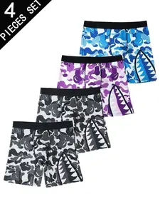 4pk Men's Camouflage Boxer Briefs - Sports Quick-Dry, Fashion Print Long Boxer Shorts
