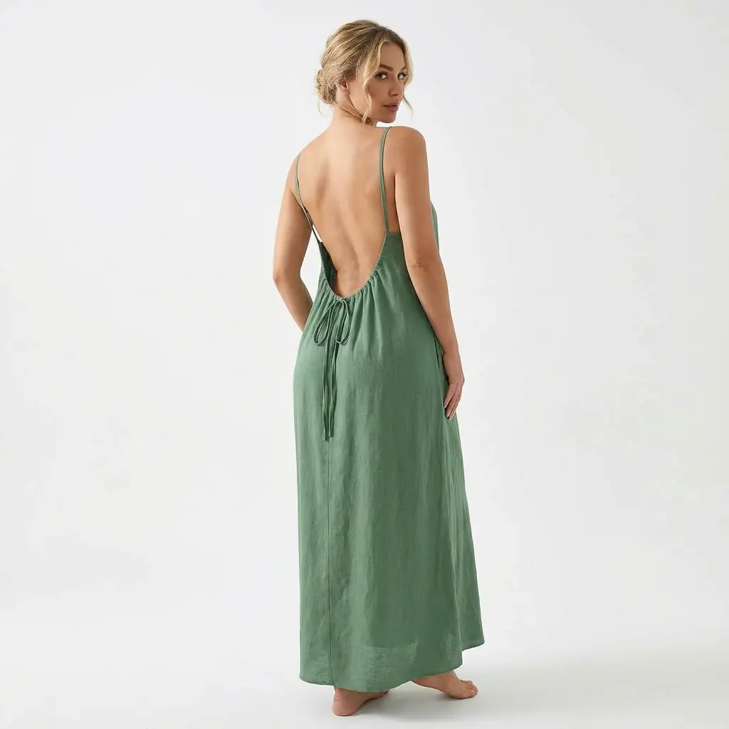 Women's Elegant Cami Nightgown, Solid Polyester Sleeveless Sleep Dress with Strappy Back, Long Length Modest Summer Loungewear, Soft Nightwear, Tank Nightdress, Night Gown, Home Dress