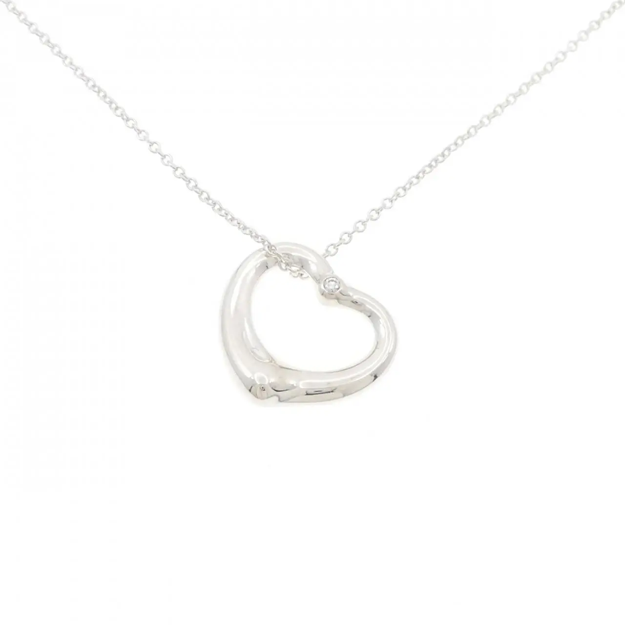 Pre-owned Tiffany & Co. Sterling Silver 925 (Ag925) Small Leather Goods Open Heart 925 Silver Necklace