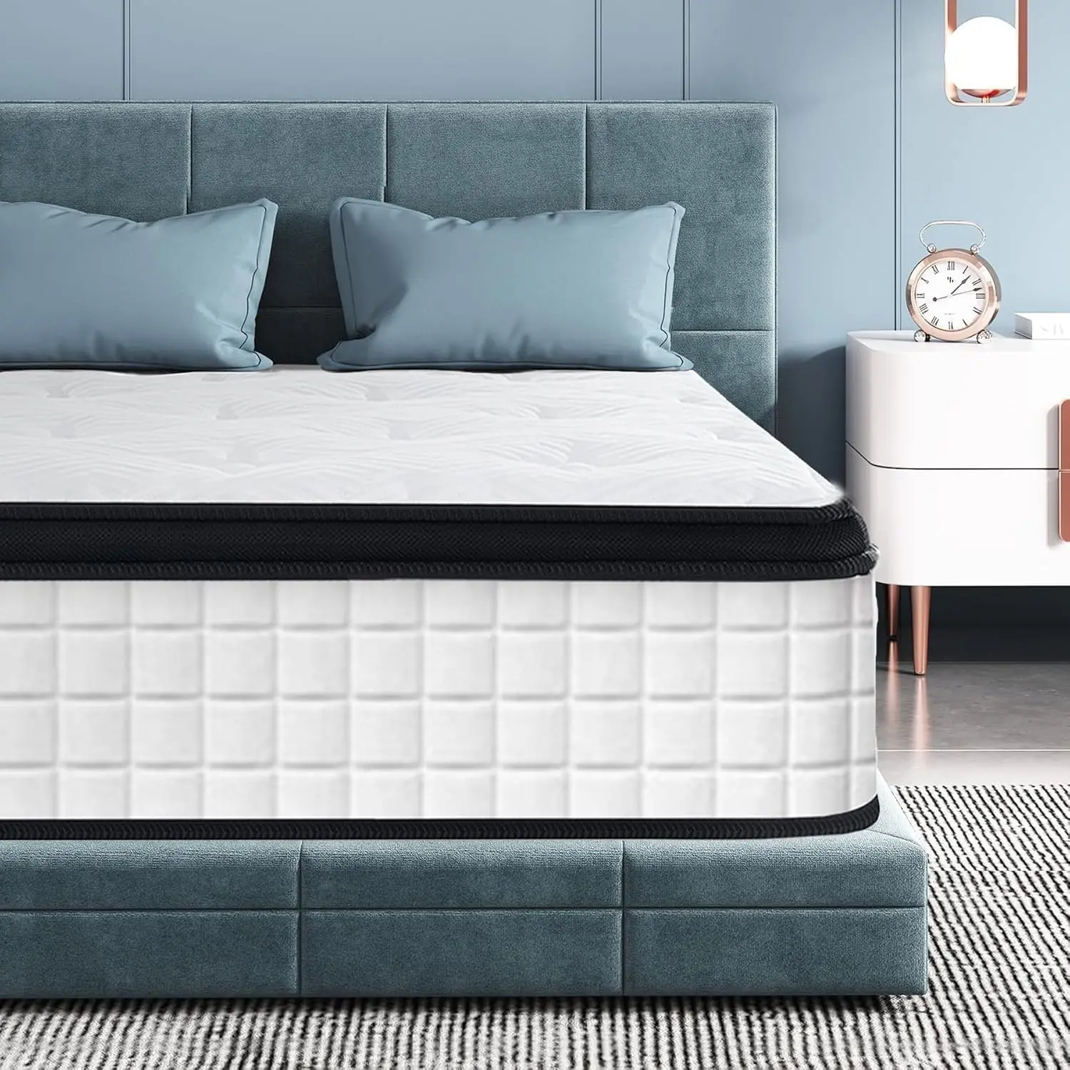 Queen Size Hybrid Mattresses 12 Inch, Firm Memory Foam Mattress with Extra Thick Comfort Layer for Pressure Relief, Individually Pocket Coils Springs | Motion Isolating | Certipur-US Certified wood platform bed